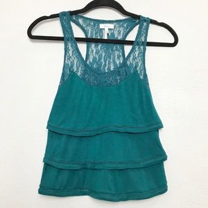 Kirra Green Lace Tiered Ruffle Crop Tank Top Sz Small NEW!